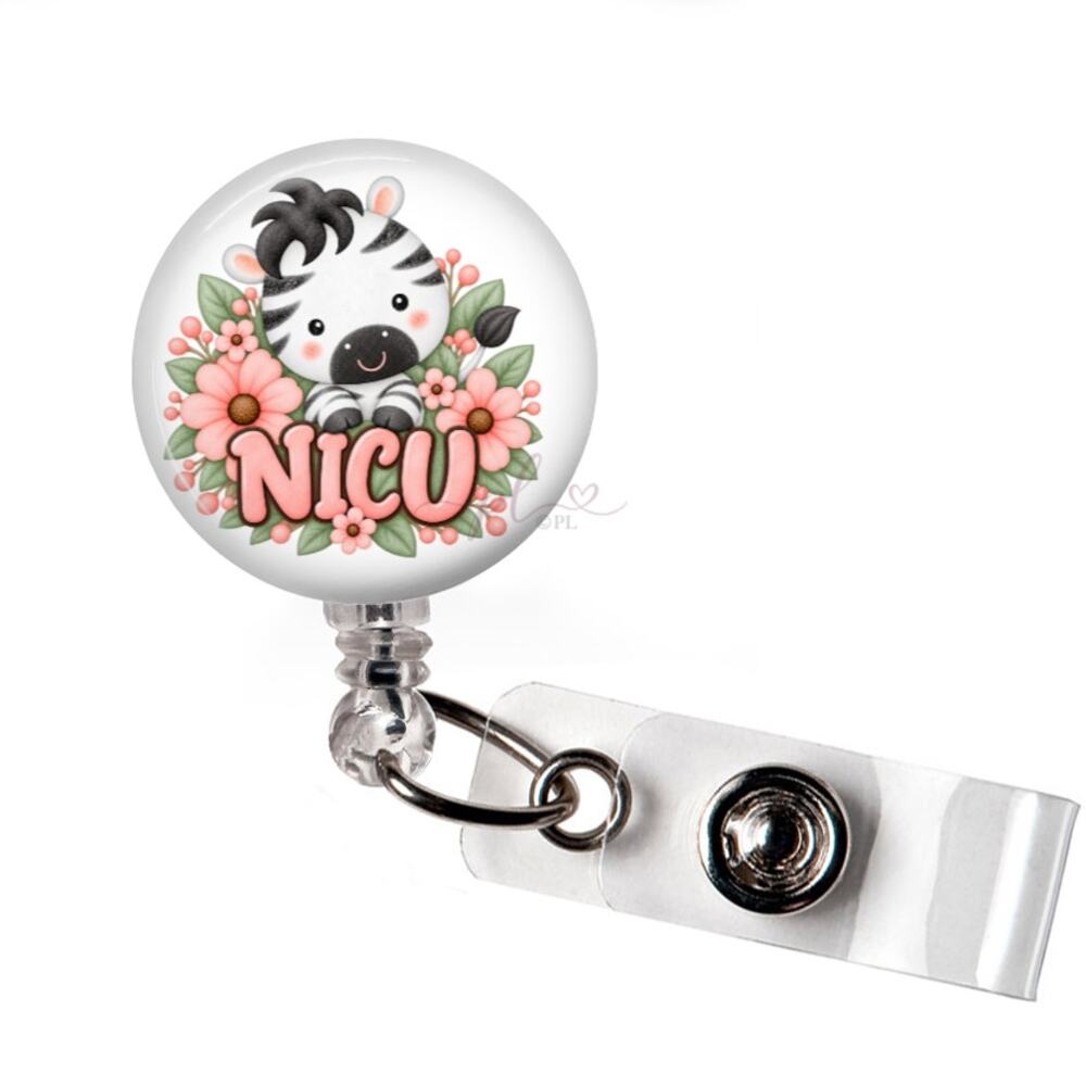NICU Nurse Badge Reel Neonatal Intensive Care Cute Zebra Floral ID Holder Gift